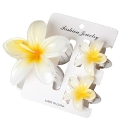 3 White Hawaiian Flower Hair Clips