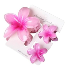 3 Pink Hawaiian Flower Hair Clips