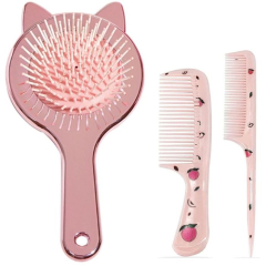 Brush and Comb Set - Cat and Peach Design